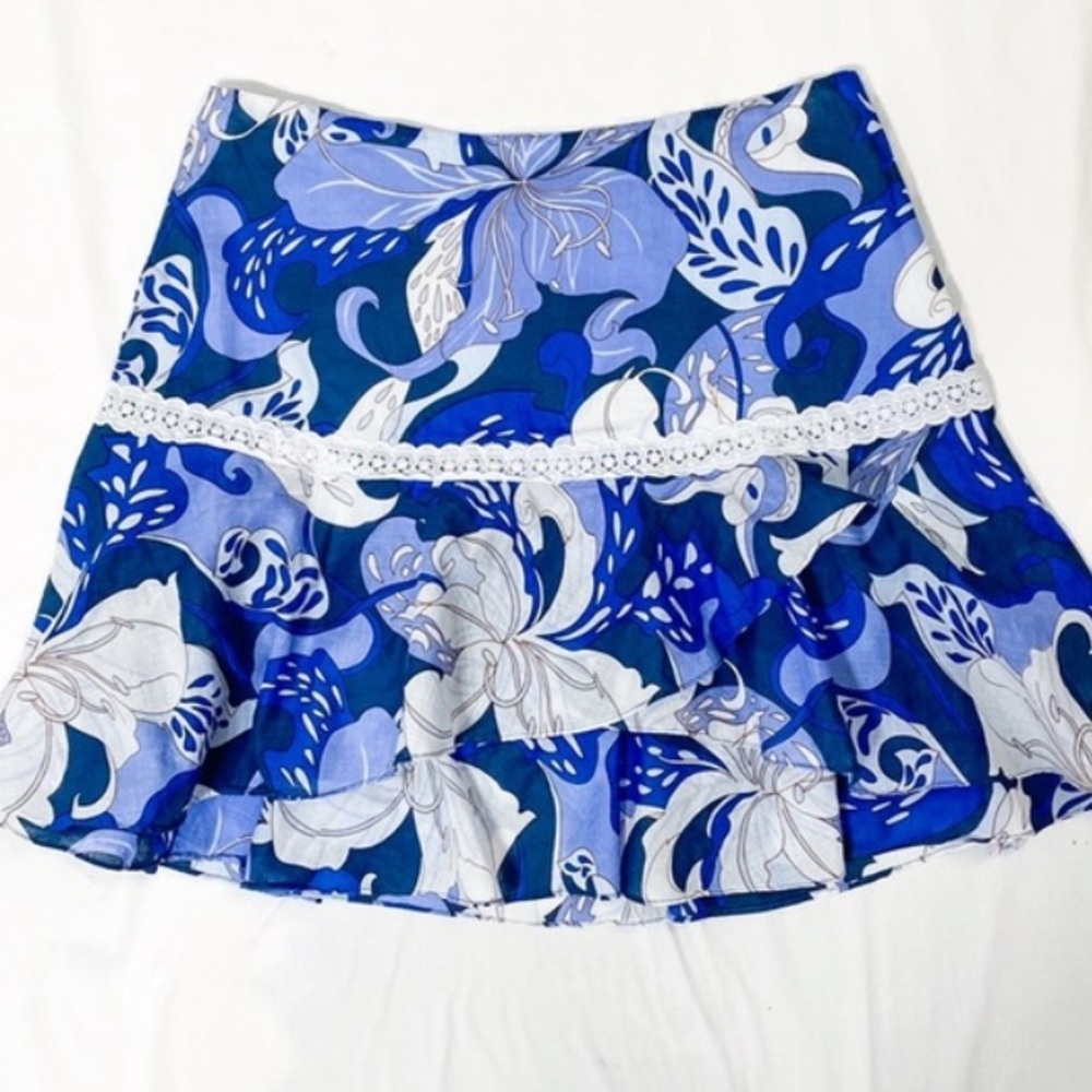 Tibi Skirt 4 Blue White Ruffle Layered Floral